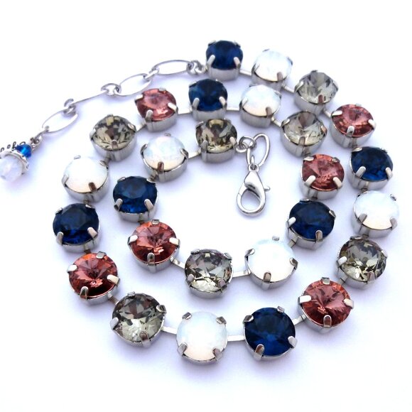 Denim Blue, White Opal, Black Diamond Necklace made with Austrian Crystal